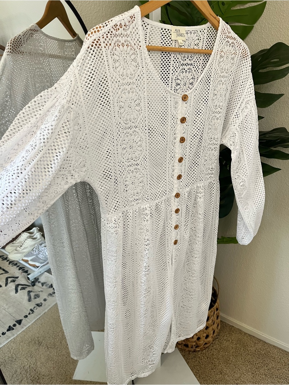 🤍 White Crochet Lace Tunic Dress L | Boho Coastal Coverup Chic | Ava James - Picture 6 of 7